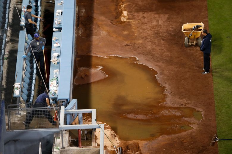 Sewage leak spills onto field during game at Dodger Stadium