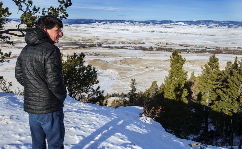 Carl Borgquist, president and CEO of Absaroka Energy, stands on top of Gordon Butte. Here, his company proposes to spend more than $1 billion to build a pumped-storage project to even out the roller-coaster flows of wind and solar energy.  (Mike Siegel/The Seattle Times)