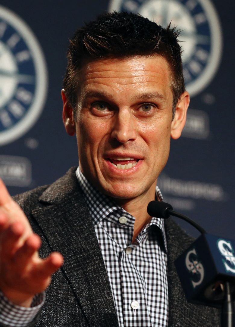 Mariners general manager Jerry Dipoto meets with reporters during the 38th annual Seattle Mariners pre-spring training media luncheon, at Safeco Field Thursday, Jan. 25, 2018, in Seattle. 205024