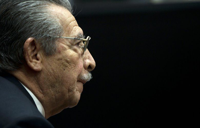 FILE – In this Jan. 23, 2013 file photo, Guatemala’s former dictator Efrain Rios Montt (1982-1983) attends a pre-trial hearing at court in Guatemala City. According to his lawyer, Rios Montt died Sunday, April 1, 2018, in Guatemala City of a heart attack. (AP Photo/Moises Castillo, File) XMC103 XMC103