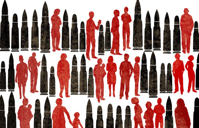 This artwork by Donna Grethen refers to the innocent people killed with guns in the U.S.