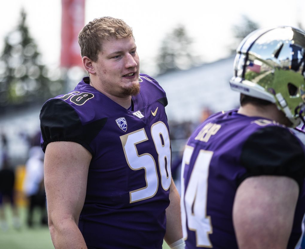 Washington offensive lineman Kaleb McGary. Washington played it’s annual spring game at Husky Stadium Saturday, April 21, 2018. (Dean Rutz/The Seattle Times)