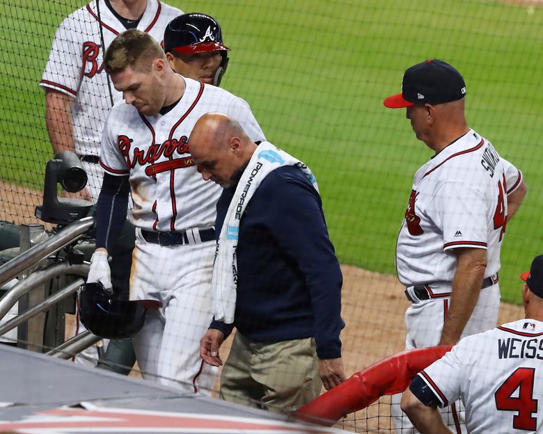 Braves slugger Freddie Freeman leaves game after hit by pitch