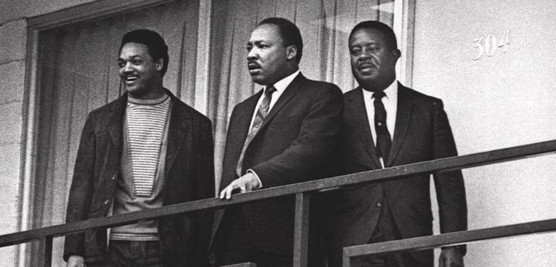 On April 3, 1968, the Rev. Dr. Martin Luther King Jr., center, stands with the Revs. Jesse Jackson, left, and Ralph Abernathy on the balcony of the Lorraine Motel in Memphis, Tennessee. They were in the city to support African-American sanitation workers. That night, King would give his “Mountaintop” speech; in it, he mentioned death threats he was receiving. The next evening, he was killed on that balcony by a white man with a rifle. (The Associated Press)