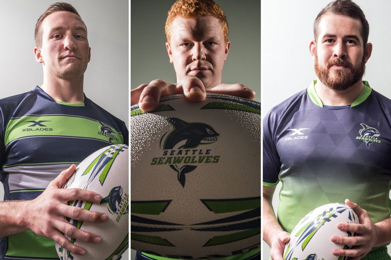 Seattle Seawolves from left to right: Peter Tiberio, George Barton and Kellen Gordon. (Dean Rutz / The Seattle Times)
