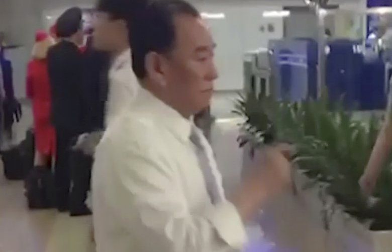 In this image made from video, Kim Yong Chol, a former military intelligence chief who is now Kim Jong Un’s top official on inter-Korean relations, walks through Beijing airport after his arrival Tuesday, May 29, 2018. He was at North Korean leader Kim Jong Unâ€™s side at the table in last weekendâ€™s North-South summit, and had been a prominent senior official in other important talks. It was not possible to confirm the reason for his visit to Beijing, or if he would be traveling on to another destination. (AP Photo) TKTT103 TKTT103