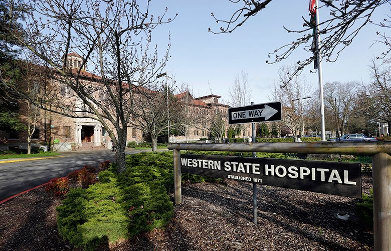 A sign sits by the entrance to Western State Hospital on Tuesday, April 11, 2017, in Lakewood, Wash. Gov. Jay Inslee spoke with media members Tuesday after touring the state’s largest psychiatric hospital to get an update on its efforts to address safety problems that got it into trouble with federal regulators. Western State Hospital is at risk of losing millions in federal funds over health and safety violations that were discovered last year. (AP Photo/Elaine Thompson) WAET106 WAET106