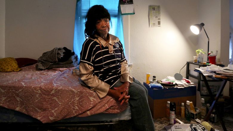 Last year, Carolyn Malone lived in this Central District room, which was about 110 square feet, cost $500 a month, and shared a bathroom and kitchen.  (Alan Berner / The Seattle Times)