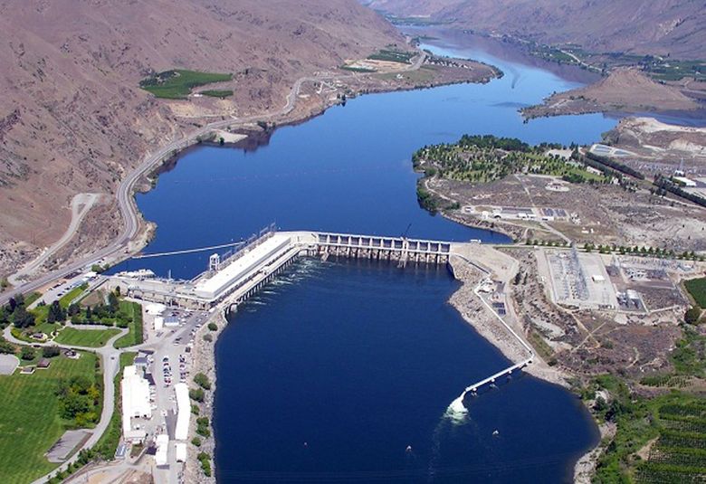 The Rocky Reach hydroelectric dam on the Columbia River is north of Wenatchee. (courtesy of Chelan County PUD)