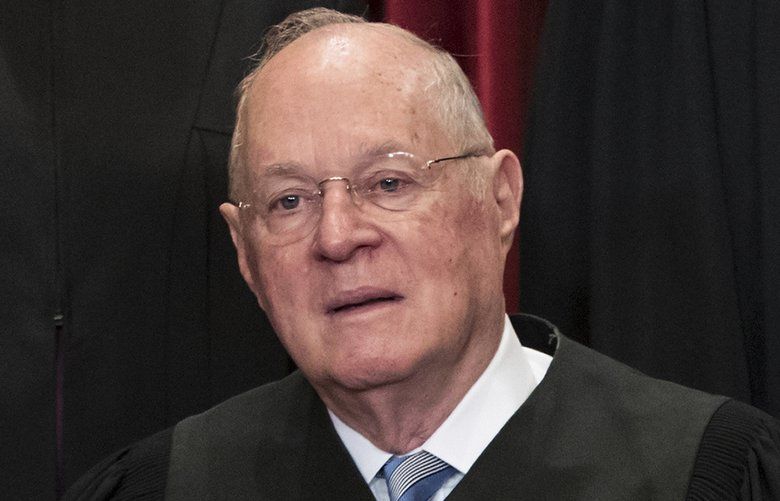 FILE – In this June 1, 2017, file photo, Supreme CourtAssociate Justice Anthony M. Kennedy joins other justices of the U.S. Supreme Court for an official group portrait at the Supreme Court Building in Washington. The 81-year-old Kennedy said Tuesday, June 27, 2018, that he is retiring after more than 30 years on the court.(AP Photo/J. Scott Applewhite, File) WX125 WX125