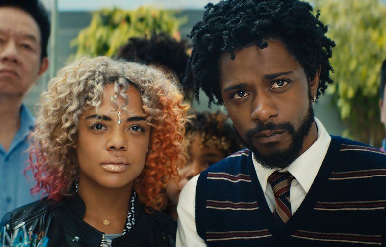 Tessa Thompson and Lakeith Stanfield in “Sorry to Bother You.”