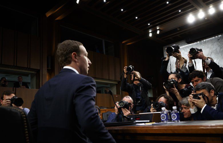 Mark Zuckerberg, the chief executive of Facebook, testifies at a joint Senate Judiciary and Commerce Committee hearing, on Capitol Hill in Washington, April 10, 2018. (Tom Brenner/The New York Times)