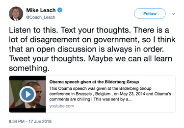 Screenshot of Mike Leach’s tweet of a fake Barack Obama video. Leach has since deleted the tweet. (Seattle Times screenshot)