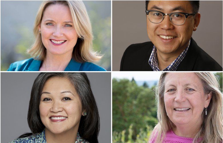Clockwise from top left: Shannon Braddock, Joe Nguyen, Lois Schipper and Sofia Aragon, leading candidates for the state Senate seat in the 34th Legislative district. (Photos courtesy of the campaigns)