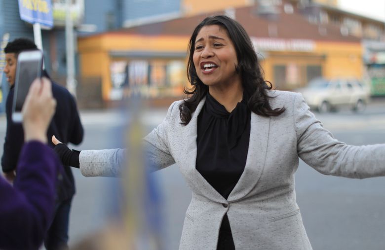 London Breed, a mayoral candidate, films a campaign video on a street corner in San Francisco, May 22, 2018. Though Breed is the clear favorite of tech sector interests,  none of the leading mayoral candidates are decidedly anti-tech: It is too big and powerful an industry here for anyone who opposes it to get elected. (Jim Wilson/The New York Times)