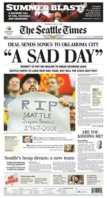The front page of The Seattle Times on Thursday, July 3, 2008.