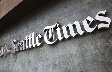 Exterior shot of The Seattle Times building located at 1000 Denny Way in Seattle, WA.  Shot Thursday, May 10, 2018.   Shot from Boren Ave., looking southwest.