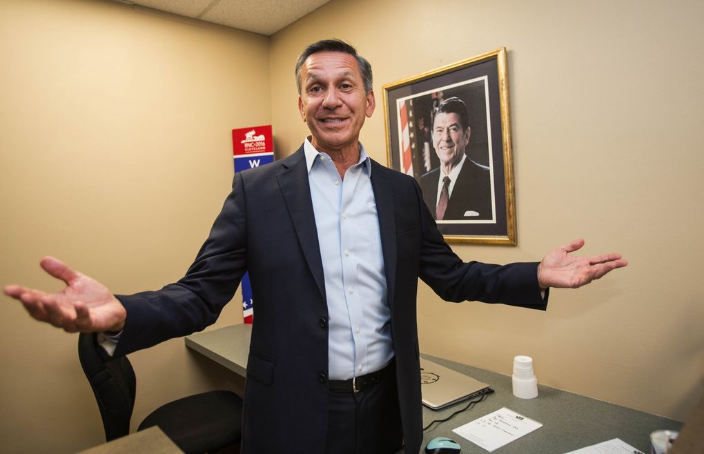 Dino Rossi, candidate for the 8th Congressional District, and Susan Hutchison, candidate for U.S. Senate, were the top state Republicans looking to move on from Tuesday’s primary to November’s general election. (Dean Rutz / The Seattle Times)
