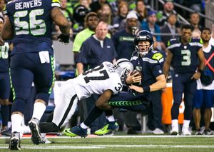 Seattle, Washington, USA. 30th Aug, 2018. Seattle quarterback ALEX MCGOUGH  (5) in action as the Oakland Raiders play the Seattle Seahawks in a  preseason NFL game at Century Link Field in Seattle