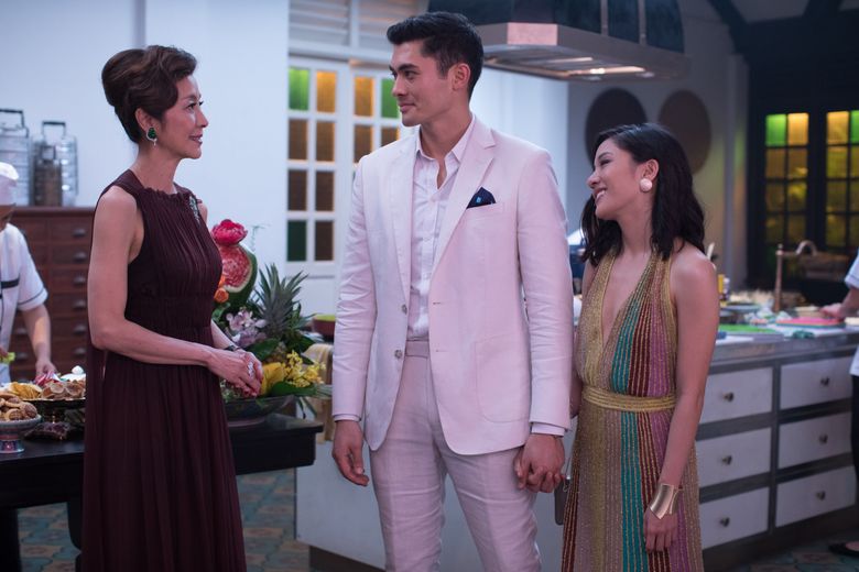 “Crazy Rich Asians” stars, from left, Michelle Yeoh, Henry Golding and Constance Wu. (Sanja Bucko)