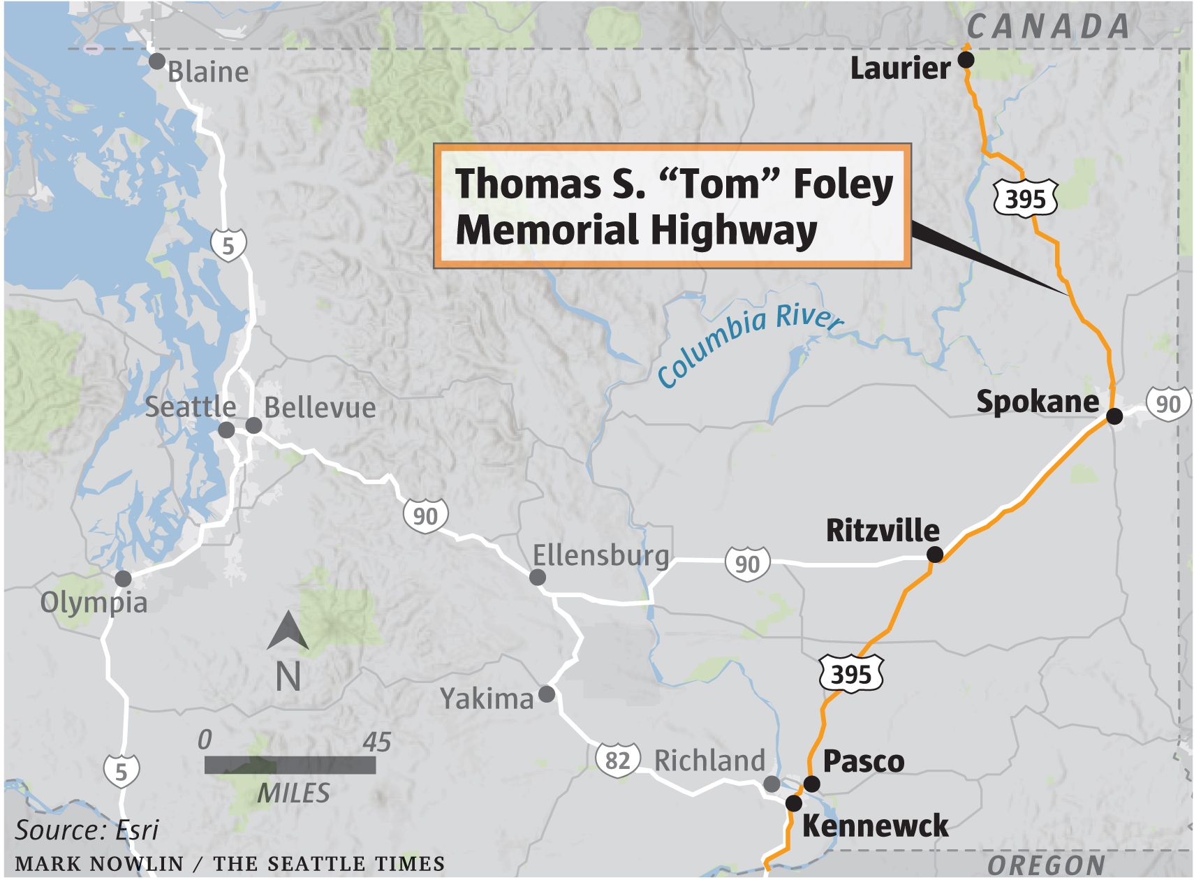 Highway 395 in Eastern Washington renamed for U.S. Rep. Tom Foley