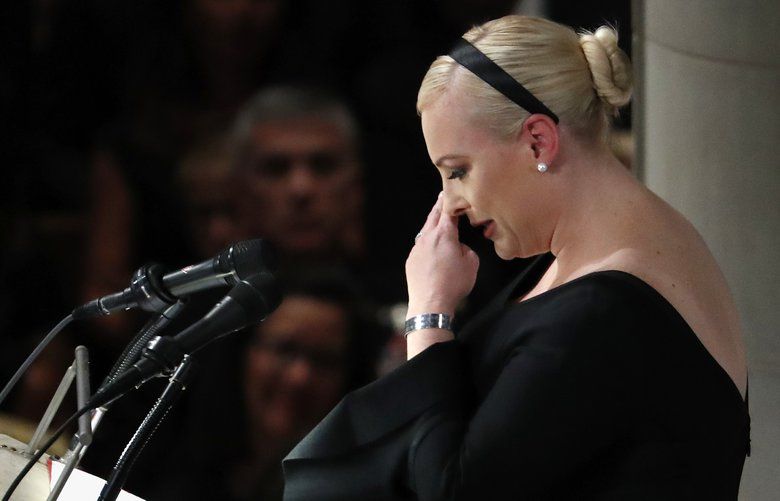 Meghan McCain speaks at a memorial service for her father, 
Sen. John McCain, R-Ariz., at Washington Nationals Cathedral in Washington, Saturday, Sept. 1, 2018. McCain died Aug. 25, from brain cancer at age 81. (AP Photo/Pablo Martinez Monsivais) DCPM217 DCPM217