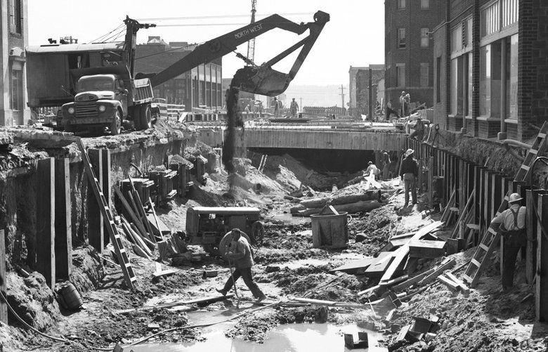 Construction work being done on the Battery Street Subway on July 20 1953.