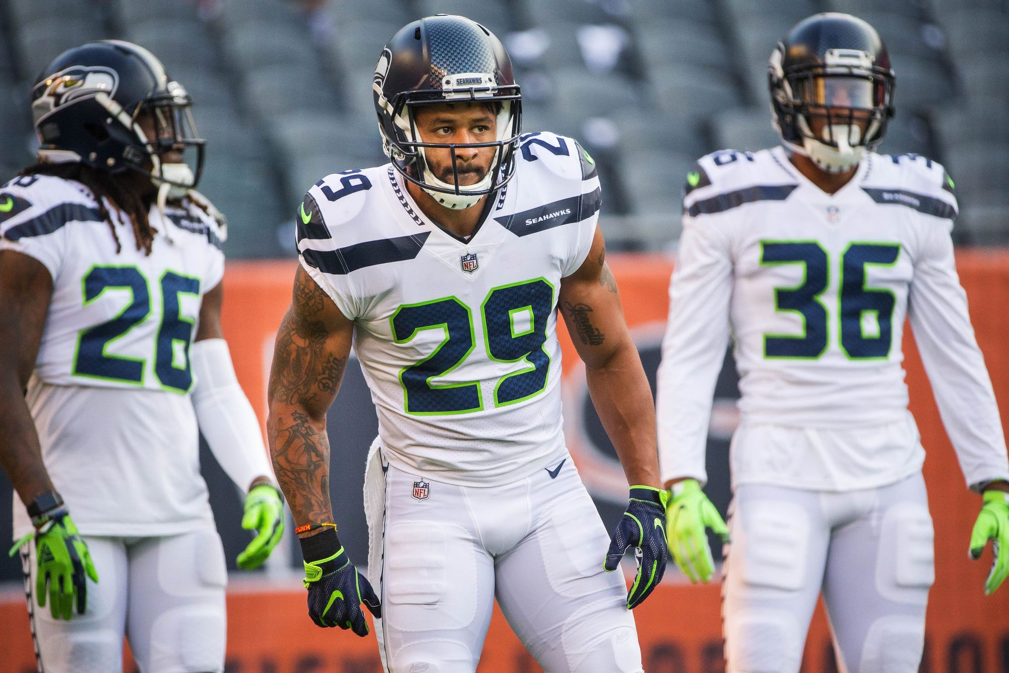 Seattle Seahawks free safety Earl Thomas (29) returns an interception 59  yards for touchdown against the Houston Texans in the first quarter against  the Houston Texans at CenturyLink Field in Seattle, Washington