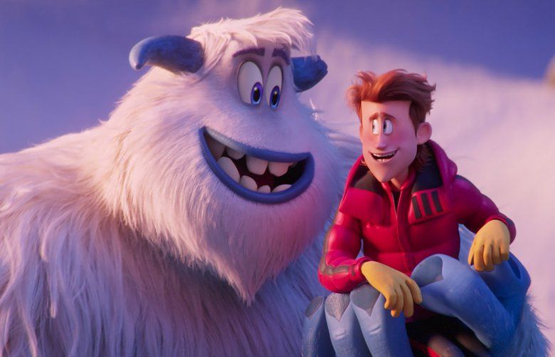 A yeti (voiced by Channing Tatum) encounters a human (James Corden) in ?Smallfoot.?