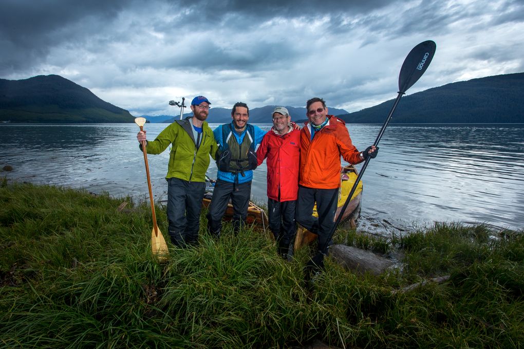 The whole 2017 Inside Passage crew — from left, Ben, Nate, Andy and Alan Dappen, only a few minutes after arriving in Wrangell, Alaska. (Nate Dappen)