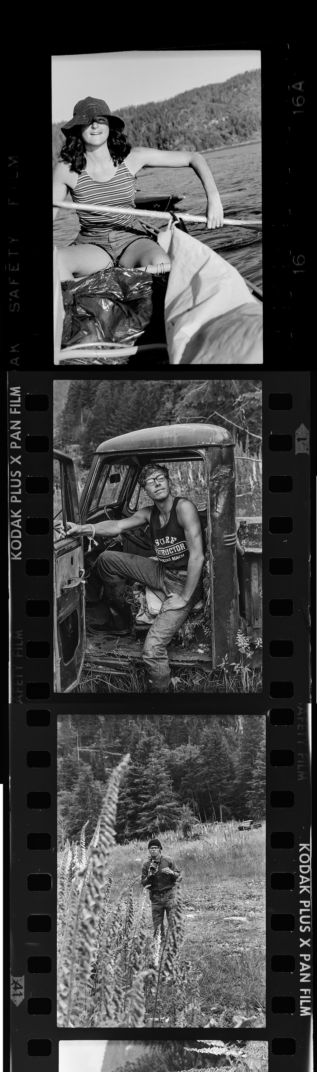 Negatives show Sara Scherr; her future husband, Alan Dappen; and Alan’s brother, Andy Dappen, during their 1974 canoe trip up the Inside Passage. (Courtesy Nate Dappen)