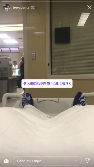 An image Washington left tackle Trey Adams posted on his Instagram page from Harborview Medical Center on Wednesday. (via @TreyAdamz on Instagram)