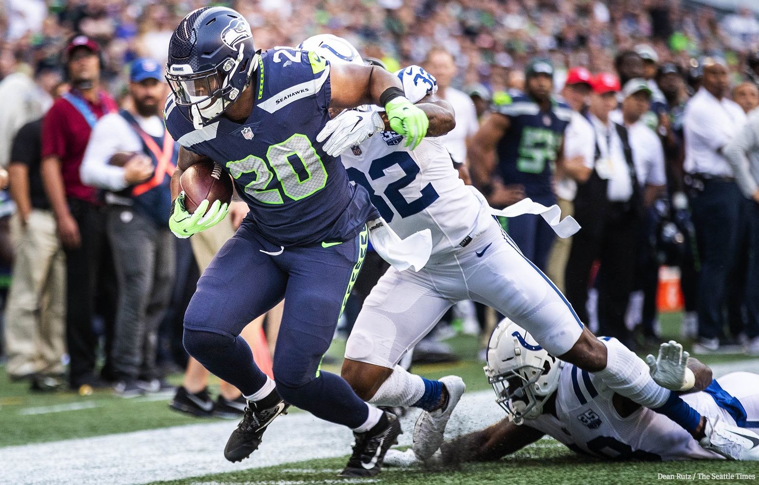 Seattle Seahawks running back Rashaad Penny (20) carries the ball during an  NFL football game against the Houston Texans, Sunday, Dec. 12, 2021, in  Houston. (AP Photo/Matt Patterson Stock Photo - Alamy