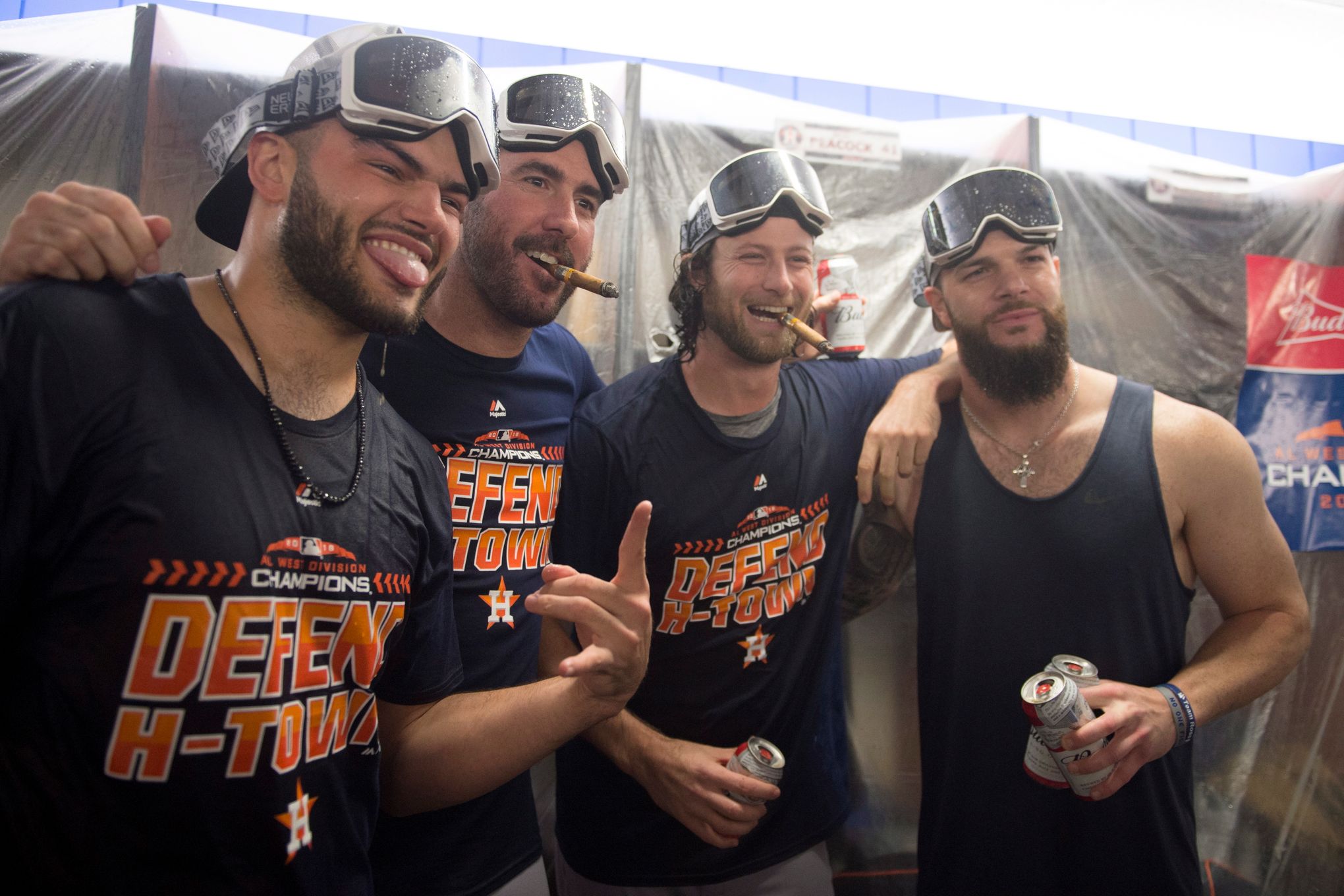 Astros Seattle clubhouse celebration as Houston wins ALCS trip