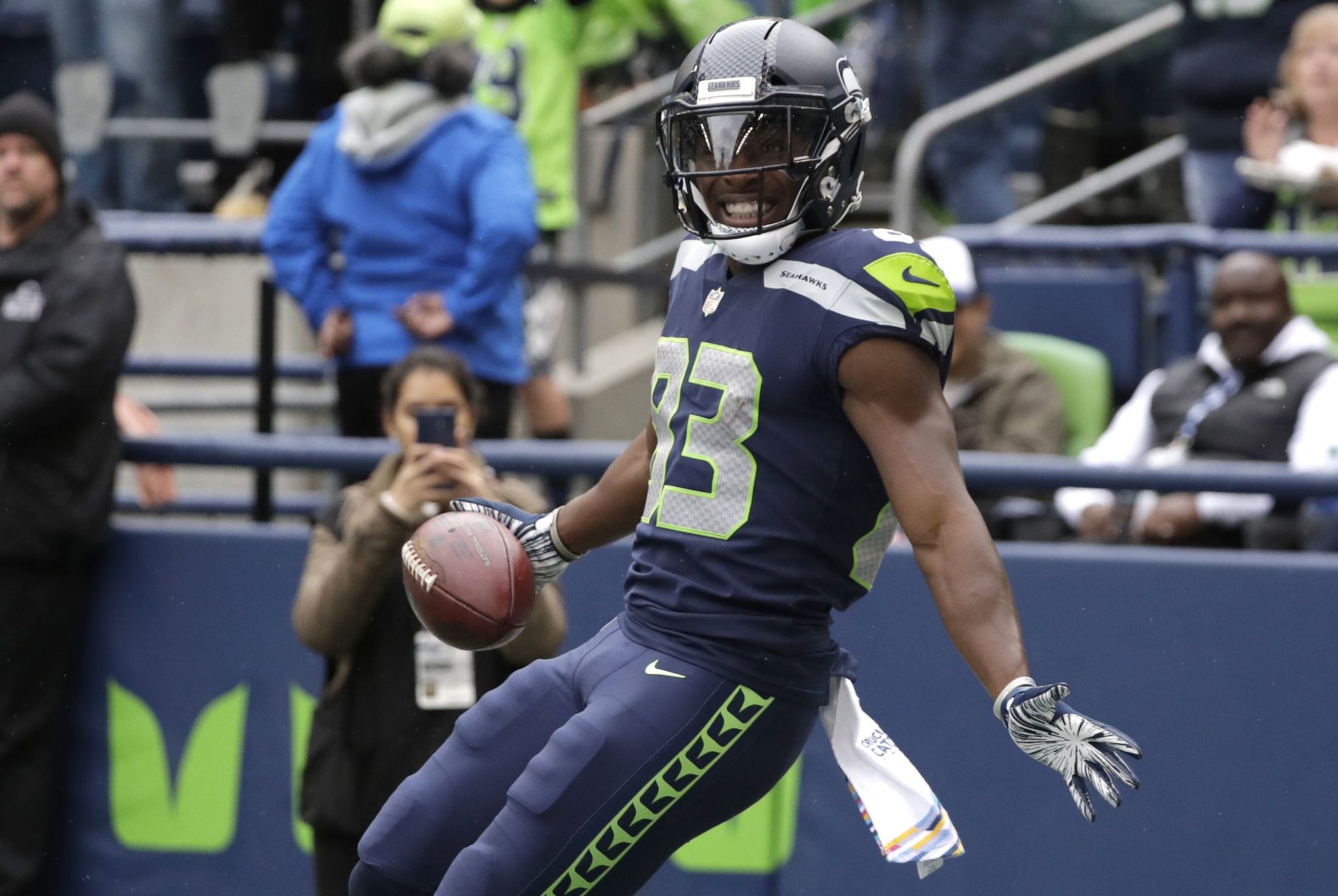 David Moore of the Seattle Seahawks lines up for play in the first