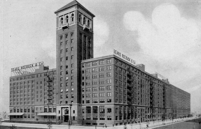 An undated rendering provided by Sears of the company’s original administration building in Chicago. The struggling retailer is preparing a Chapter 11 bankruptcy filing to cut its debts and keep operating at least through the holidays, according to two people briefed on the matter who spoke to The New York Times on condition of anonymity to discuss the company’s plans. (Sears, Roebuck & Co. via The New York Times) — NO SALES; FOR EDITORIAL USE ONLY WITH NYT STORY SEARS BANKRUPTCY BY MICHAEL CORKERY FOR OCT. 15, 2018. ALL OTHER USE PROHIBITED.