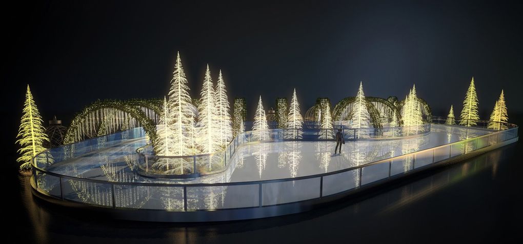 A rendering of the planned ice-skating trail at Enchant Christmas, which will take over Safeco Field from Nov. 23 to Dec. 30. (Courtesy of Enchant Christmas)