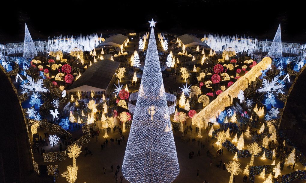 Enchant Christmas, which features a light maze — such as this one, seen in an overhead view, in Arlington, Texas, last year — comes to Safeco Field starting Nov. 23. (Courtesy of Enchant Christmas)