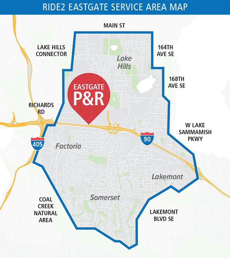 Chariot shuttle-service territory around the Eastgate Park & Ride in Bellevue.