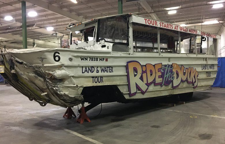 Jurors in the Ride the Ducks civil trial took a field trip  Tuesday to a West Marginal Way warehouse in Seattle to view the wreckage of the charter bus and Ducks vehicle 6.
Five people died and dozens were injured in the Sept. 24, 2015, crash.