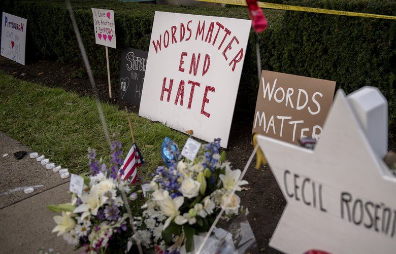 FILE — The memorial site for the 11 victims killed by a shooter at Tree of Life Congregation in Pittsburgh, Oct. 31, 2018. Hate crime increased 17 percent last year from 2016, the FBI said on Nov. 13, 2018, rising for the third consecutive year as heated racial rhetoric and actions have come to dominate the news. (Hilary Swift/The New York Times) XNYT90 XNYT90