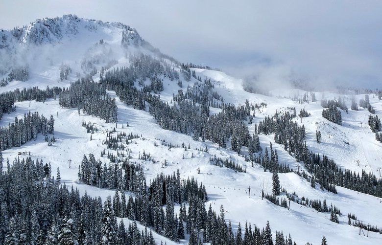 Cowboy Mountain dominates the front side of Stevens Pass, with runs snaking off the Hogsback and  SkyLine Express chairlifts.