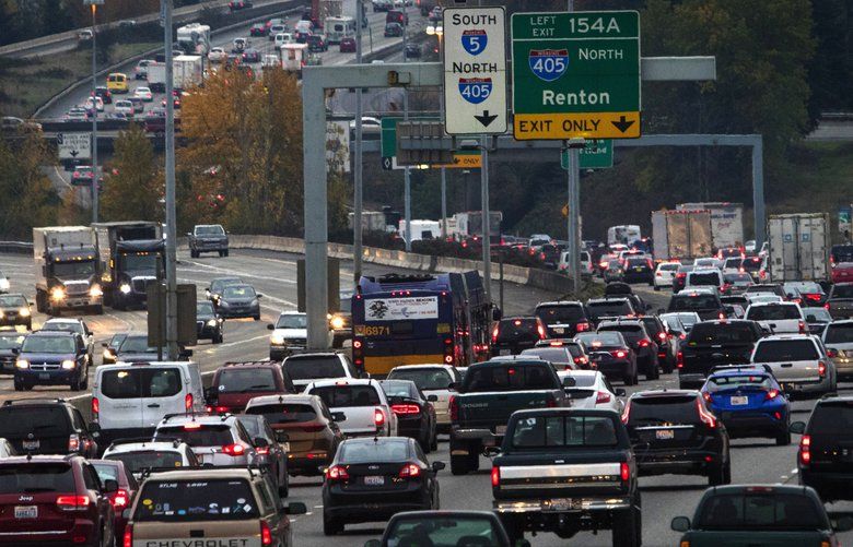 Traffic on I-5 heading southbound is very heavy around 3:30 p.m. in Tukwila near Hwy. 518 as drivers head out of town a day before the Thanksgiving holiday, Wednesday, November 21, 2018. 208551 208551