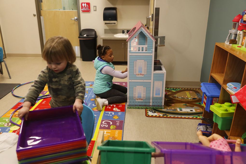 Miranda May’s children at the Salvation Army in Bremerton. (Ken Lambert / The Seattle Times)