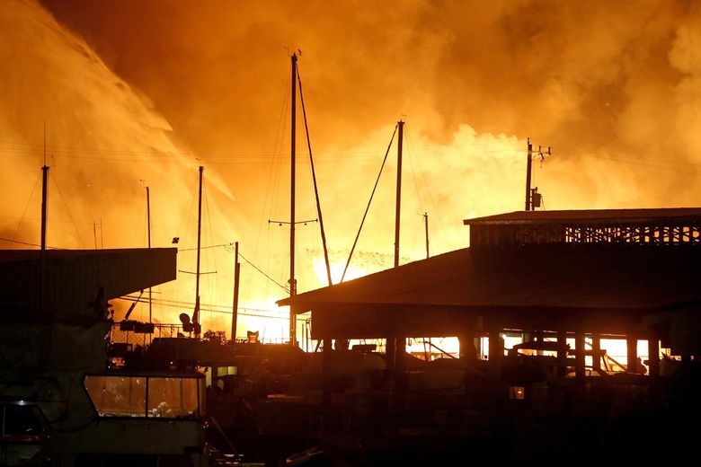 A fire in November that destroyed Gascoigne Lumber required three hours and some 150 firefighters to extinguish. The Seattle Fire Department declared the fire to be arson. (Greg Gilbert / The Seattle Times)