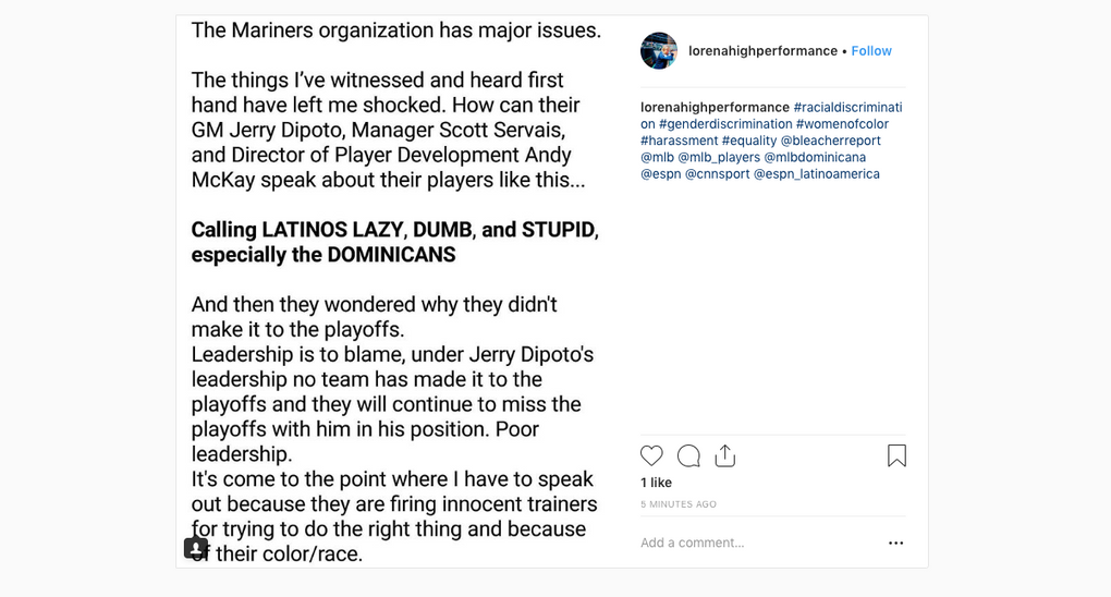 Sceengrab via Lorena Martin’s Instagram account (@lorenahighperformance).