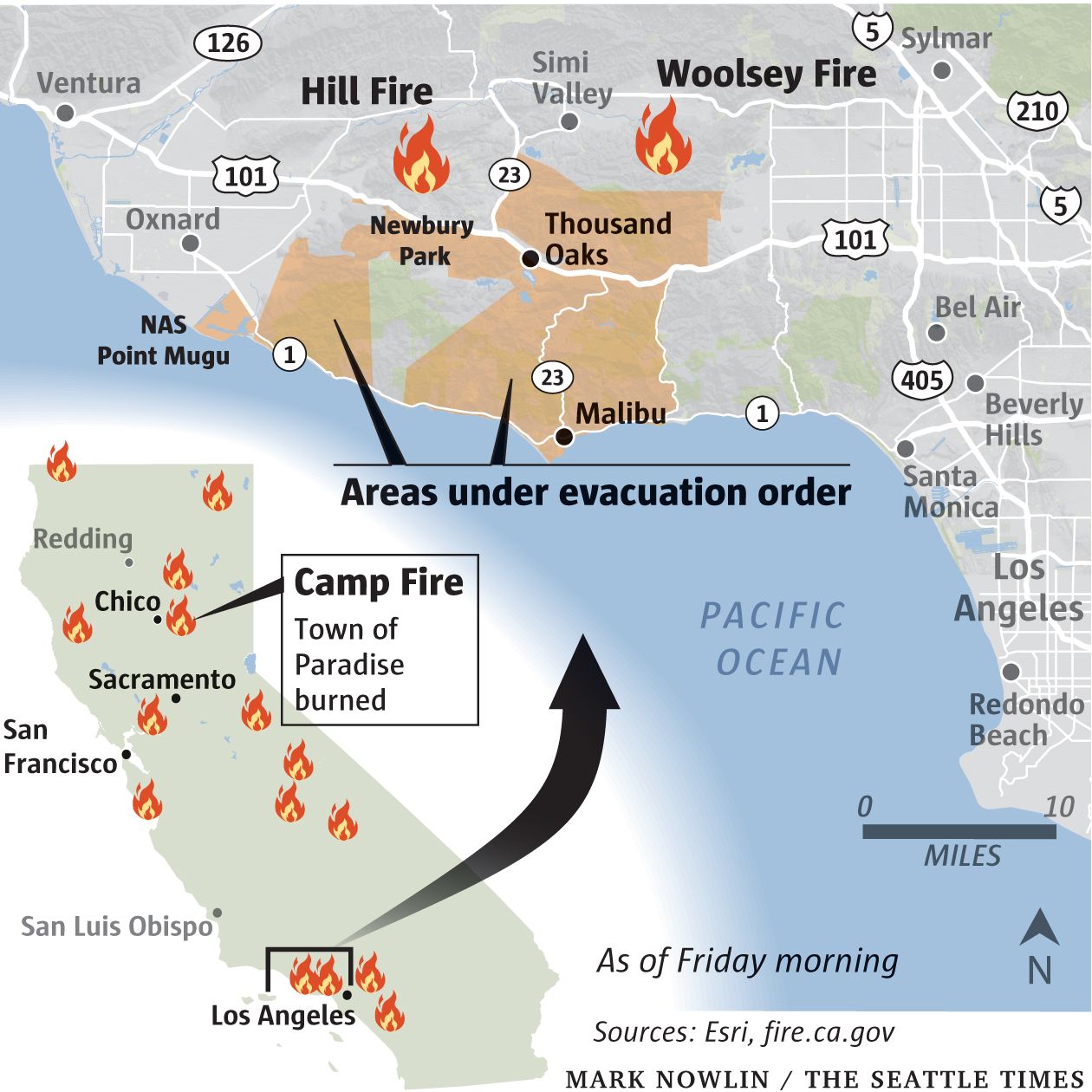 Fires besiege California city reeling from mass shooting | The Seattle ...