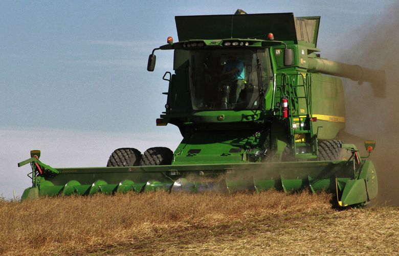 Farmer Mark Wagoner harvests alfalfa seed bound for the export market on his Walla Walla County farm.