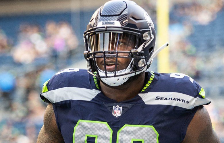 Seattle Seahawks defensive end Quinton Jefferson celebrates during an NFL  football game against the Atlanta Falcons, Sunday, Sept. 25, 2022, in  Seattle. The Falcons won 27-23. (AP Photo/Stephen Brashear Stock Photo -  Alamy