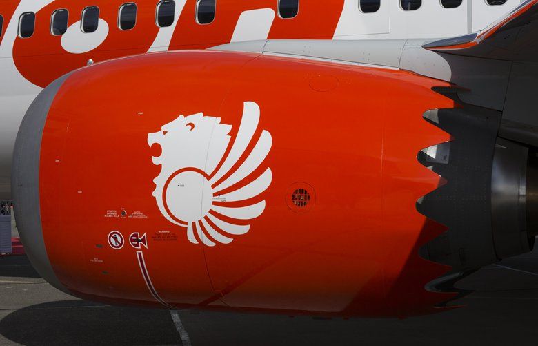 Lion Air Group livery is displayed on the engine of a Boeing Co. 737 Max 9 aircraft David Ryder/Bloomberg 